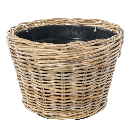 Kouboo Rattan Planter Basket with Plastic Pots Planters Flower Pots Decorative Fall planters for Front Porch Whiskey Barrel Basket Indoor Outdoor Plant Pots Medium