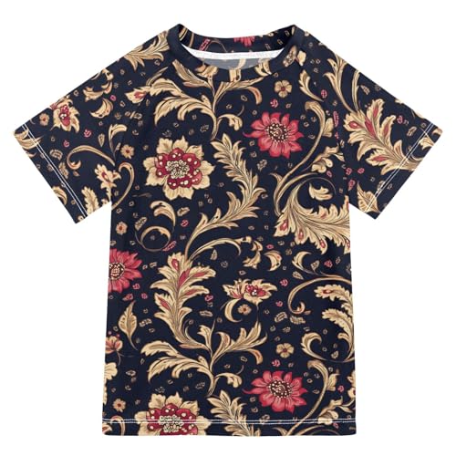 ALAZA Kids Rash Guard Boys Toddler Swim Shirts Short Sleeve Paisley India UPF 50+ 3T