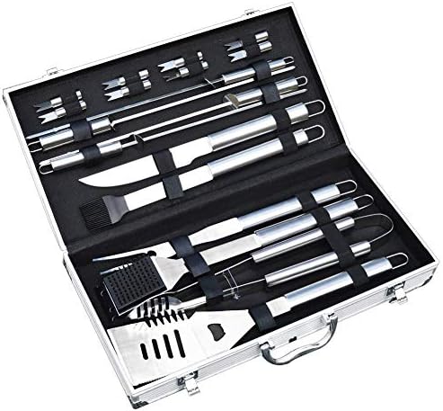 slashome BBQ Tools Set,19 Piece Grill Tools Set-Spatula, Tongs, Fork,Basting Brush with Aluminium Storage Case Heavy Duty Stainless Steel Barbecue Grilling Utensils