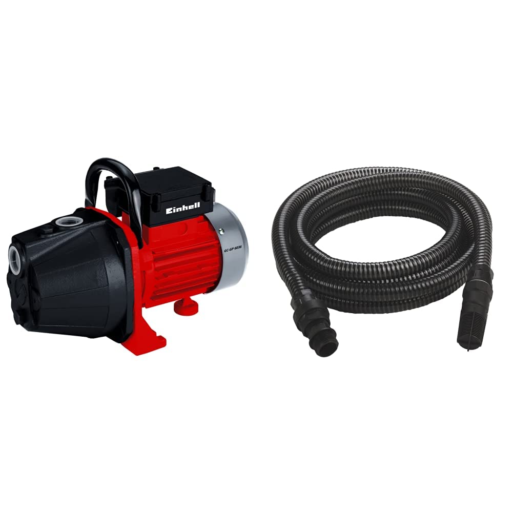 Einhell Pompe d’arrosage de surface GC-GP6036 (600 W, Débit max. 3.600 l/h, Hauteur de refoulement 40 m) & Accessoire Kit tuyau d'aspiration noir 7 mètres avec embouts en PVC - température max. : 35°
