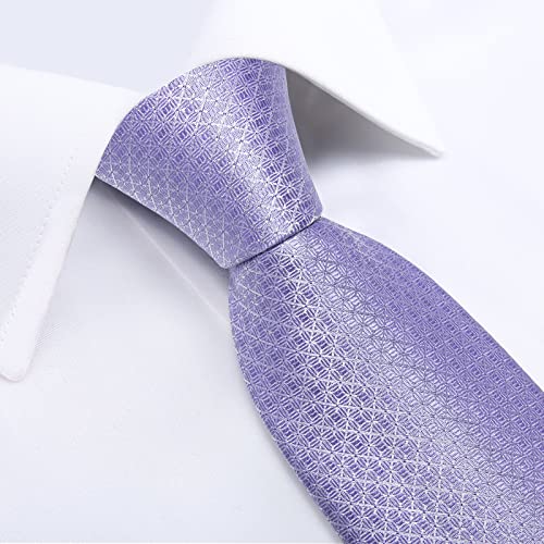 Image of DiBanGu Plaid Ties for Men Silk Checkered Necktie and Pocket Square Cufflinks Tie Clip Set with Gift Box for Wedding Business