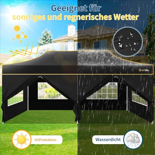 Image of Hoteel Gazebo 3 x 6 Waterproof Stable Winterproof, Reinforced Folding Gazebo with Hexagonal Tube Frame, Anti-UV Party Tent, Foldable Garden Gazebo for Markets, Carry Bag with Wheels, 4 Sand Bags