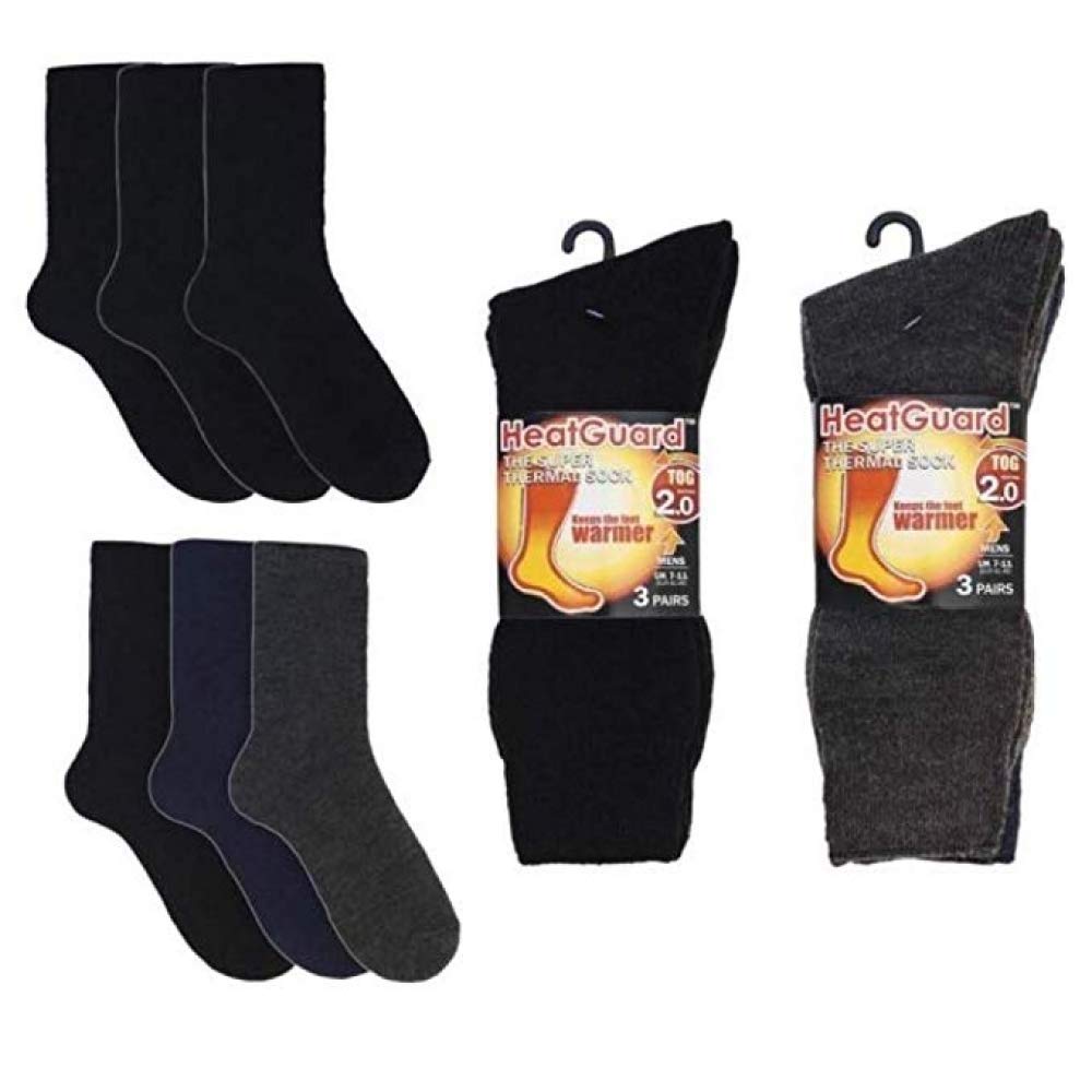 Heatguard Men's Darks 3 Pairs Of Thermal 2.0 Tog Socks By Winter Thick Warmth (Darks)