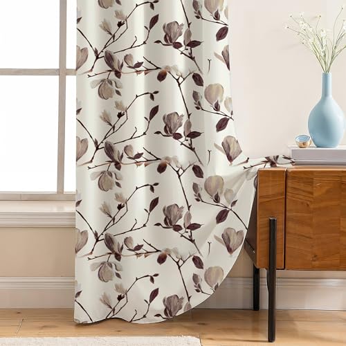 Image of LINENWALAS Printed Blackout Curtains for 7 Feet Door | Set of 2 | Printed Drapes | Thermal Insulated, Room Darkening Panels with Grommet Hanging for Living Room (Brown magnodia)