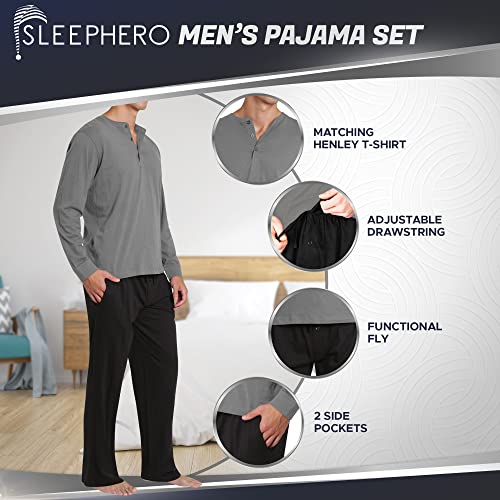 Men’s Pajama Set Pajamas For Men 2 Piece PJ Set with Cotton Knit Men Pajama Pants and Long Sleeve Henley T-Shirt2