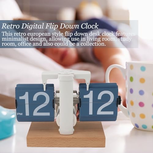 Reloj digital retro abatible con base de madera y mecanismo interno a pilas 8