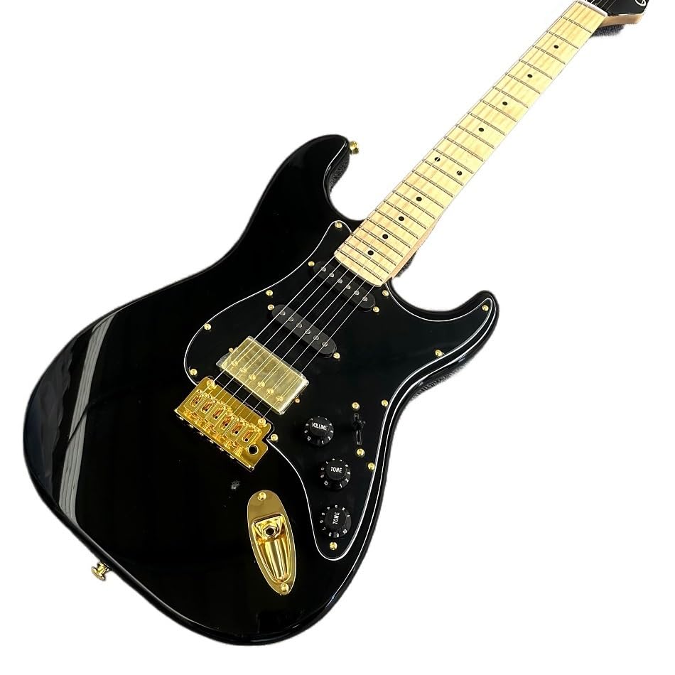 Chitarra elettrica nera personalizzata con tastiera in acero e hardware dorato - Guitarra Electrica professionale