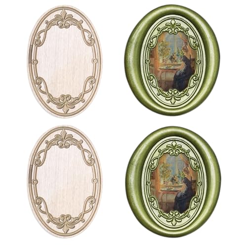 Andotopee Vintage Embossed Frame Wax Seal Stamp - 3D Relief Photo Frame Seal Stamps with Wood Handle, Retro Sealing Wax Stamp for Wedding Invitations, Scrapbooking, Letters (Oval #33)