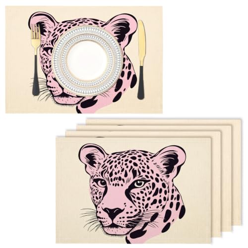 Set de table lin de coton imprimé léopard rose élégant et durable x6 - 2