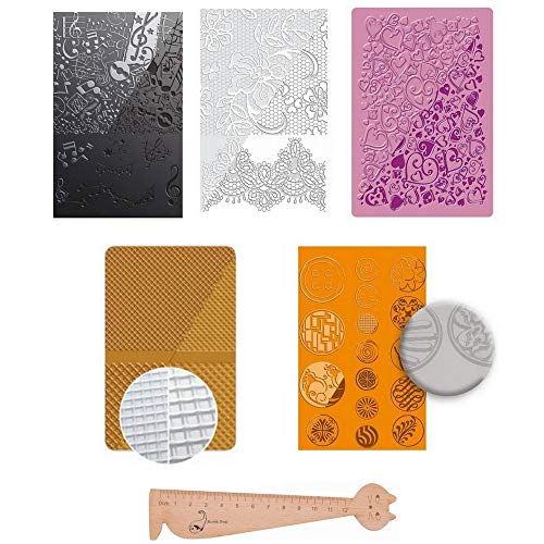 Lote de 5 placas de textura para Fimo y trabajos manuales divertidos, 1 regla marcadora de páginas de madera Cover