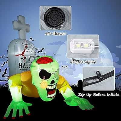5,7 Fuß Aufblasbarer Halloween Zombie mit Grabstein & LED-Lichtern – Gruselige Garten-Dekoration für schaurige Nächte! – Bild 5
