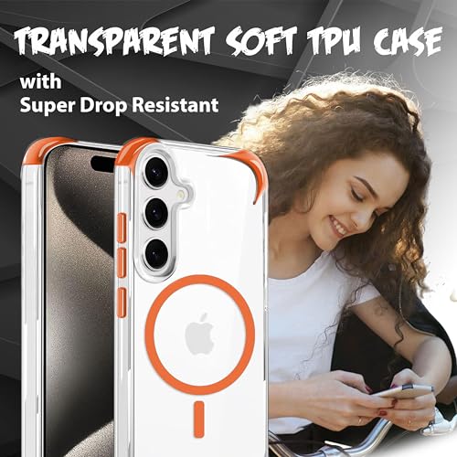 Image of V-TAN Ultra-Hybrid Crystal Clear Back Cover for Samsung Galaxy S24 FE | TPU | Transparent Wireless Charging Case Cover with Mag Case Compatible | Slim Fit Shockproof Drop Protection Design | (Orange)