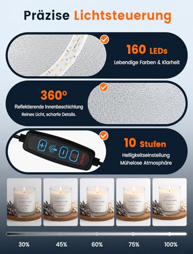 DUCLUS Fotobox 40x40 cm Faltbare Fotostudio, 5500K Dimmbare Lichtzelt Set mit 160 LED Beleuchtung und 8 Produktfotografie Hintergründe