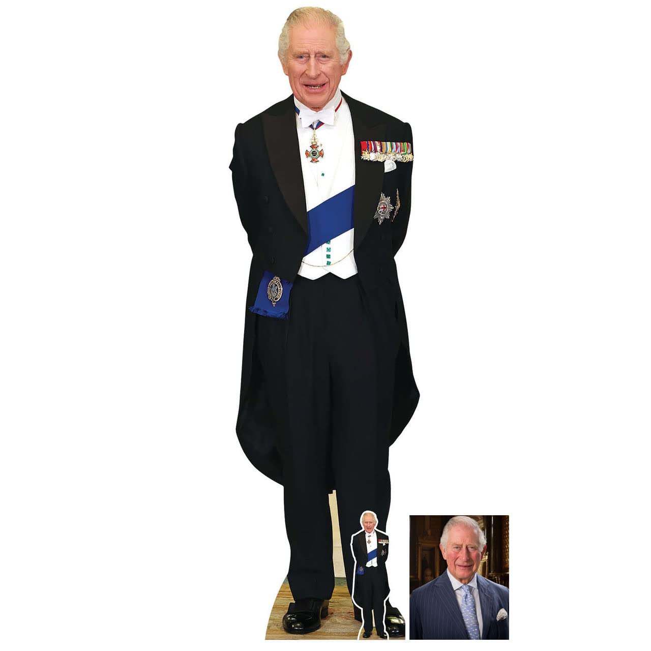 Bundlez-4-Fanz Multicolor King Charles Iii With Medals Coronation Lifesize Cardboard Cutout/Standee/Standup Includes Mini Cutout And 8X10 Photo, 181 Cm X 54 Cm (Ssc2195)