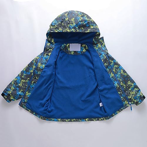 Boys Girls 𝗛ooded 𝗪aterproof Rain Jacket Long Sleeve Lightweight Soft 𝗟ining Print Windbreaker with Pocket3