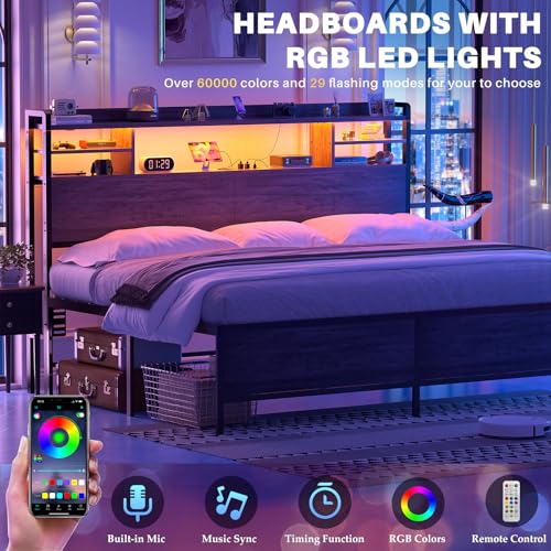 Image of Aheaplus Headboard for King Size Bed with Storage and Outlets, Black Oak
