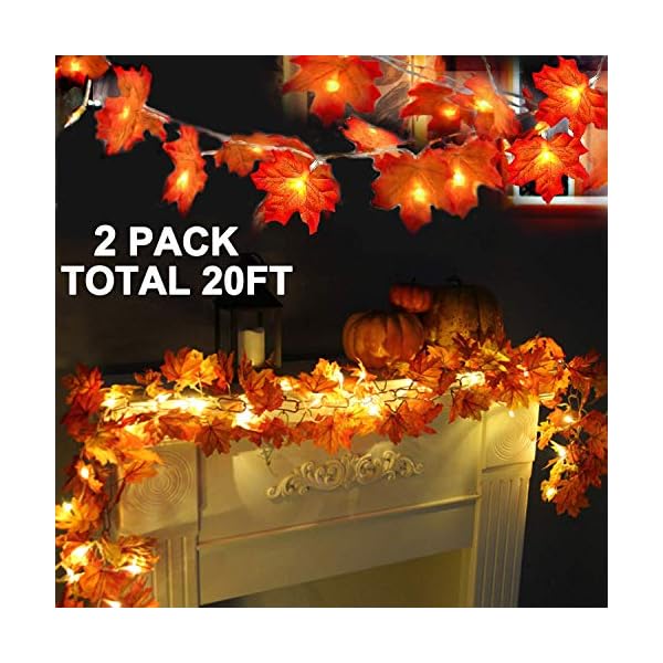 2 pack fall decor enlarged maple leaf thanksgiving decorations fall lights thick leaf garlands,total 20ft 40led lights battery operated waterproof halloween decorations home indoor outdoor autumn