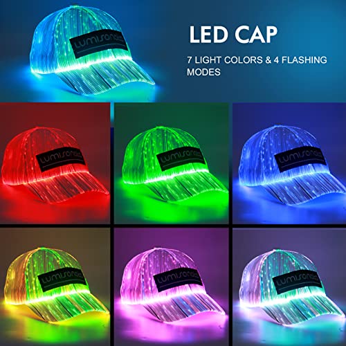 Image of lumisonata LED Cap Fiber Optic Hat EDM Baseball Caps Light Up 7 Colors Glowing USB Charging Hats Rave Accessories for Party