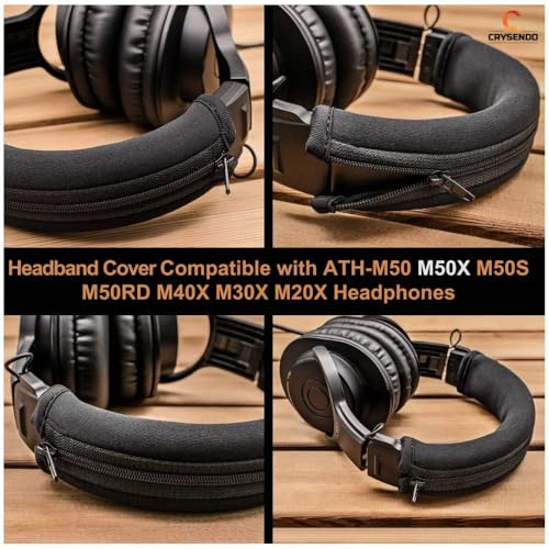 Image of Crysendo Audio Technica Headphone Headband Cover | Replacement Leather Headband Compatible with ATH-M50, M50X, M50S, M50RD, M40X, M30X, M20X Headphones | Headband Cushion (Black)