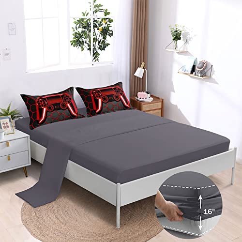 Bducok 6 Piece Gamer Comforter Sets Bed In A Bag For Boys Teen Kids,Honeycomb Gaming Bedding Sets Gamepad Comforter Microfiber Bed Set For All Season Gamer Home Decor(Green, 6 Piece Sets30023-Queen) #TOP3