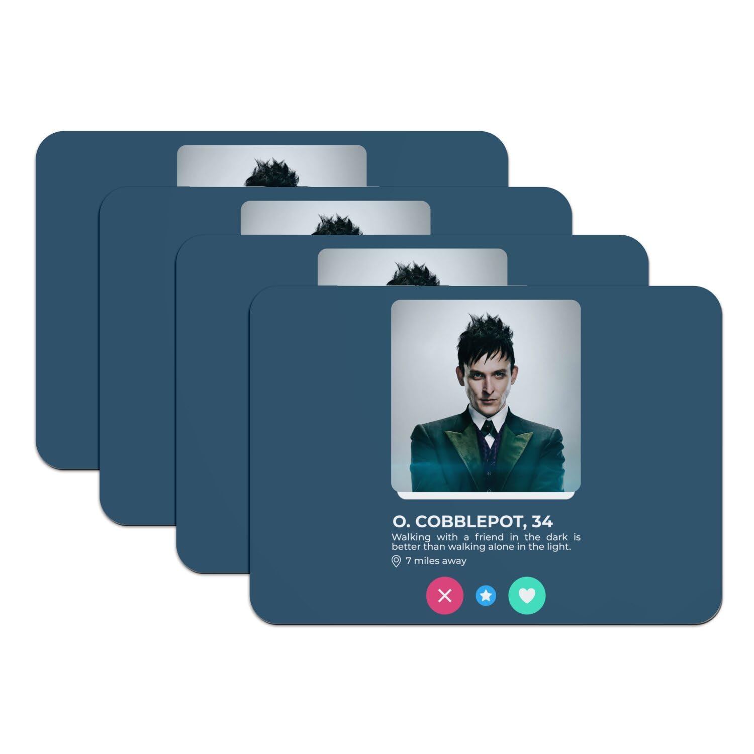 Lot de 4 sets de table en caoutchouc bleu Oswald Cobblepot idee cadeau original