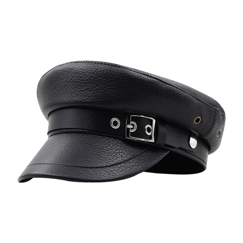 GAROZATION Damen Beret Hut Aus Pu-Leder Atmungsaktive Cabbie Kappe Mit Schnalle Eleganter Yacht Hut Für Kostümpartys Und Rollenspiele Vintage Stil Für Frauen