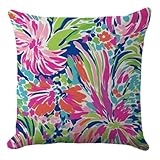 PreLiving Summer Throw Pillow Cover 18x18 Inch – Vibrant Tropical Floral Print – Colorful Decorative Cushion Cover for Couch, Patio, or Outdoor Decor