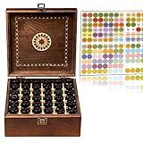 Beautiful Essential Oil Storage Organizer Box 36 Bottle - Holds 5-15ml &10ml Roller Bottles - Free Roller Bottle Opener & 192 EO Labels - Wooden Oil Case Holder