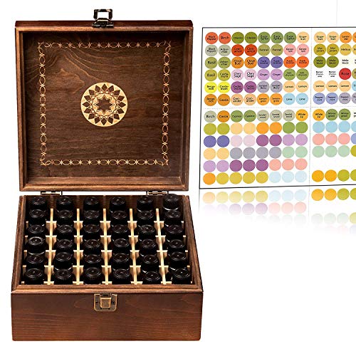 Beautiful Essential Oil Storage Organizer Box 36 Bottle - Holds 5-15ml &10ml Roller Bottles - Free Roller Bottle Opener & 192 EO Labels - Wooden Oil Case Holder