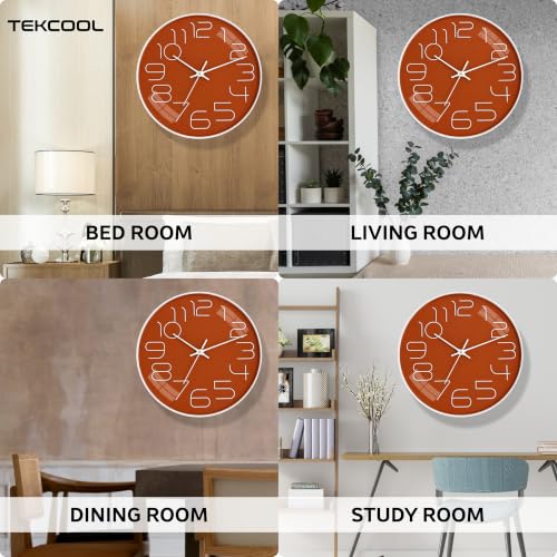 Image of TEKCOOL Plastic Digital Wall Clock 12 inch Silent Quartz Decorative Non-Ticking Classic Clock Battery Operated Round Easy to Read for Room /Home /Kitchen /Bedroom /Office /School-(Orange White)'