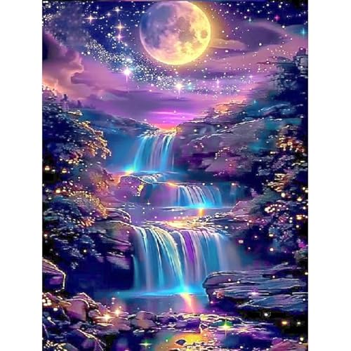 ZGDYi 5D Diamond Painting Paisaje, Kit Completo de Pintura Diamante 5D Cascada Lunar, DIY Pintura con Diamantes para Adultos principiante, Cuadro de Diamantes DIY para Decoración del Hogar (30x40cm)