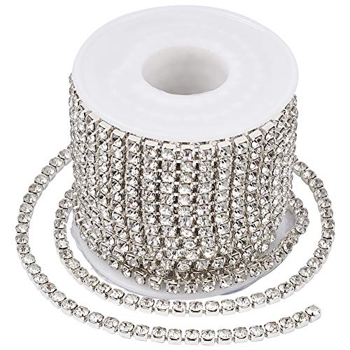 Craftdady 10 mètres (9,14 m) Chaînes en laiton avec strass 4 mm cristal transparent finition chaîne à griffes pour couture frange création bijoux diamant, fond...