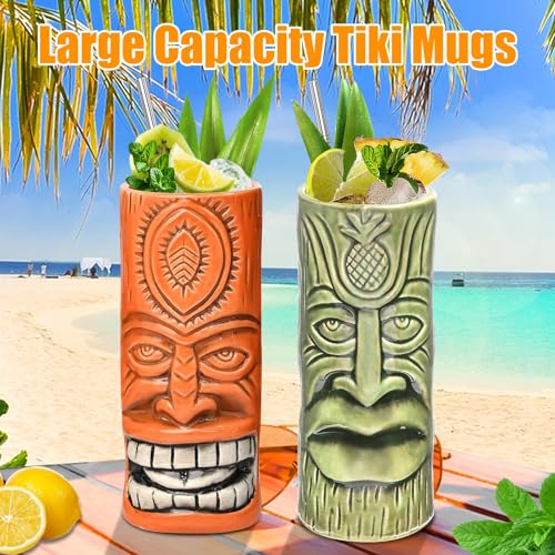 SuproBarware Tiki Mugs Set of 2 - Large Hawaiian Cocktail Glasses with Straws and Coasters, Party Cute Exotic Cocktail Glasses for Tiki Bar and Collection by SuproBarware - Image 3