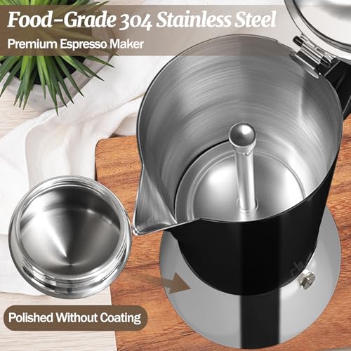 Image of 6 Cup Thickened Moka Pot 304 Stainless Steel 300ml Italian Espresso Coffee Maker Stovetop CoffeeMakers Mocha Pot Percolator for Induction Stove Classic Cafe Makers Portable for Easy Brewing