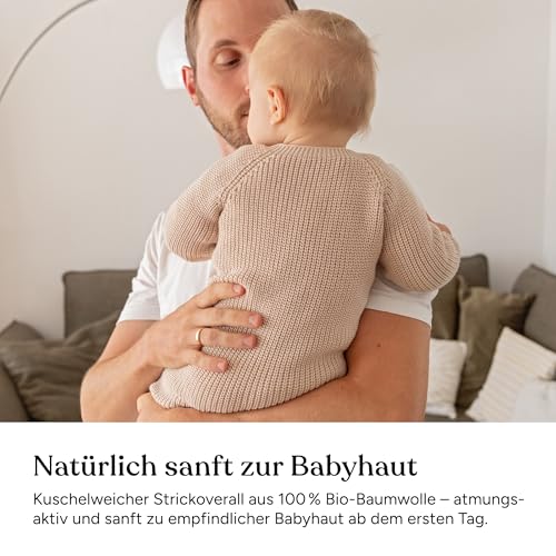Ehrenkind® Baby Strickoverall aus 100 % Bio-Baumwolle | Weich, atmungsaktiv & temperaturregulierend | Mitwachsend & dehnbar | OEKO-TEX® zertifiziert | Beige 62/68