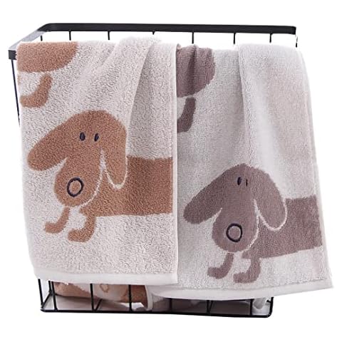 Kissvian 2 Pack Pure Cotton Hand Bath Towel Set, Cartoon Dog Pattern Fingertip Towels Face Cloths, Soft and Absorbent Washcloths for Bathroom, Size 13.4" x 28.4" Cover