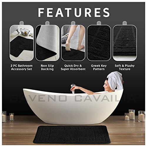 GC GAVENO CAVAILIA Greek Key Pattern Bath Mats 2 Piece Sets Non Slip, Soft Washable Rug Quick Dry Water Absorbent Bathroom Shower Mat & Pedestal Set, Black - Cosy Home Interiors GC GAVENO CAVAILIA Greek Key Pattern Bath Mats 2 Piece Sets Non Slip, Soft Washable Rug Quick Dry Water Absorbent Bathroom Shower Mat & Pedestal Set, Black - Image 2