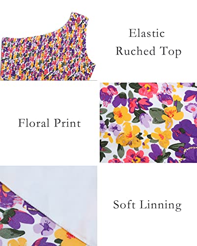 Btfbm Women One Shoulder Sleeveless Casual Summer Dresses 2023 Smocked High Waist Floral Flowy Beach Boho Maxi Dress(Floral White Purple, Large) #TOP6