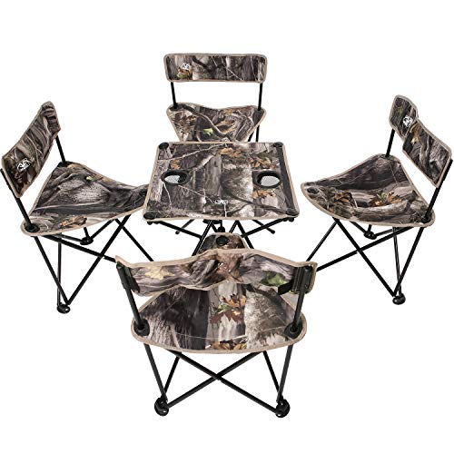 REDCAMP 5-Pack Tripod Hunting Chairs Set for Blinds, Portable Folding Hunting Stool with Back, Camo Fishing Chair Set for Camping Hiking