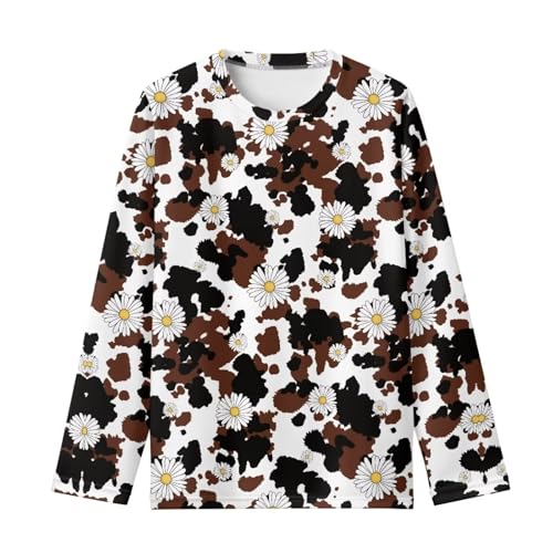 Yewattles Brown Black Cow 1 Pack Youth Boys Girls Soft Shirt Sport Play Undershirt Long Sleeve Athletic Shirts Soccer Workout Baselayer Basketball Tennis