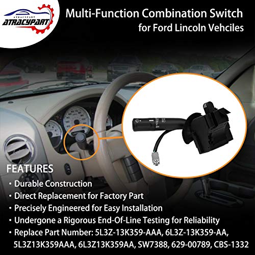 Turn Signal Wiper Dimmer Combination Multi-Function Switch | For 2005-2008 Ford F-150, 2006-2008 Lincoln Mark Lt | Replaces# 5L3Z-13K359-Aaa, 6L3Z-13K359-Aa, Sw7388, 629-00789, Cbs-1332 #TOP1