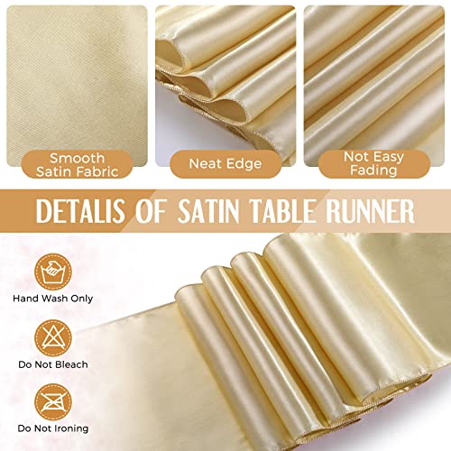 Image of Breling 24 Packs White and Gold Disposable Plastic Tablecloths and Satin Table Runner Set, 54 x 108 Inch Tablecloth, 12 x 108 Inch Table Runners for Wedding Graduation Birthday Baby Shower