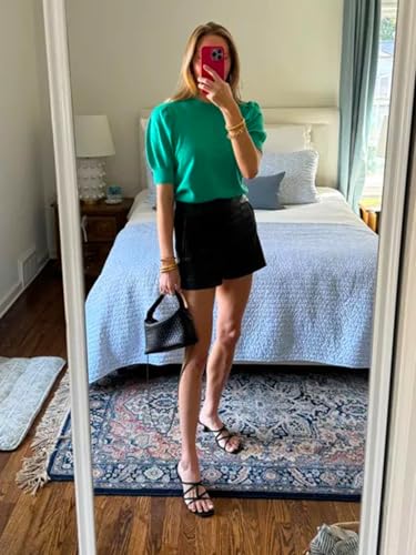 Womens Puff Short Sleeve Sweaters Tops Crew Neck Trendy Casual Knit Comfy Loose Fall Sweater Jumper Outfits4