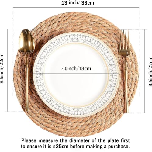 Image of Handmade Heat Resistant 13 inch Round Woven Placemats Set of 8, Wicker Boho No Chemical Natural Water Hyacinth Place Mats, Farmhouse Table Mats for Kitchen Dining Table,Home Decorations,Wedding