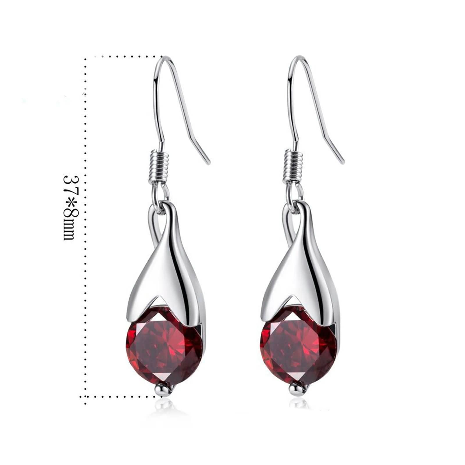 Pendientes de Oro Blanco para Mujer 9K / 14K / 18K, Gota de Agua con Rubí Creado, Colgantes Pendientes de Mujer Plata Rojo