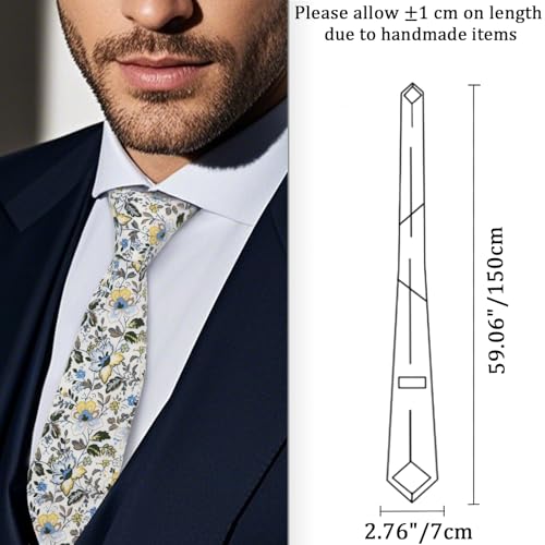 Image of Cotton Floral Ties for Men 2.76 inch Men's Skinny Tie Linen Flower Printed Neck Tie for Wedding Dating Party