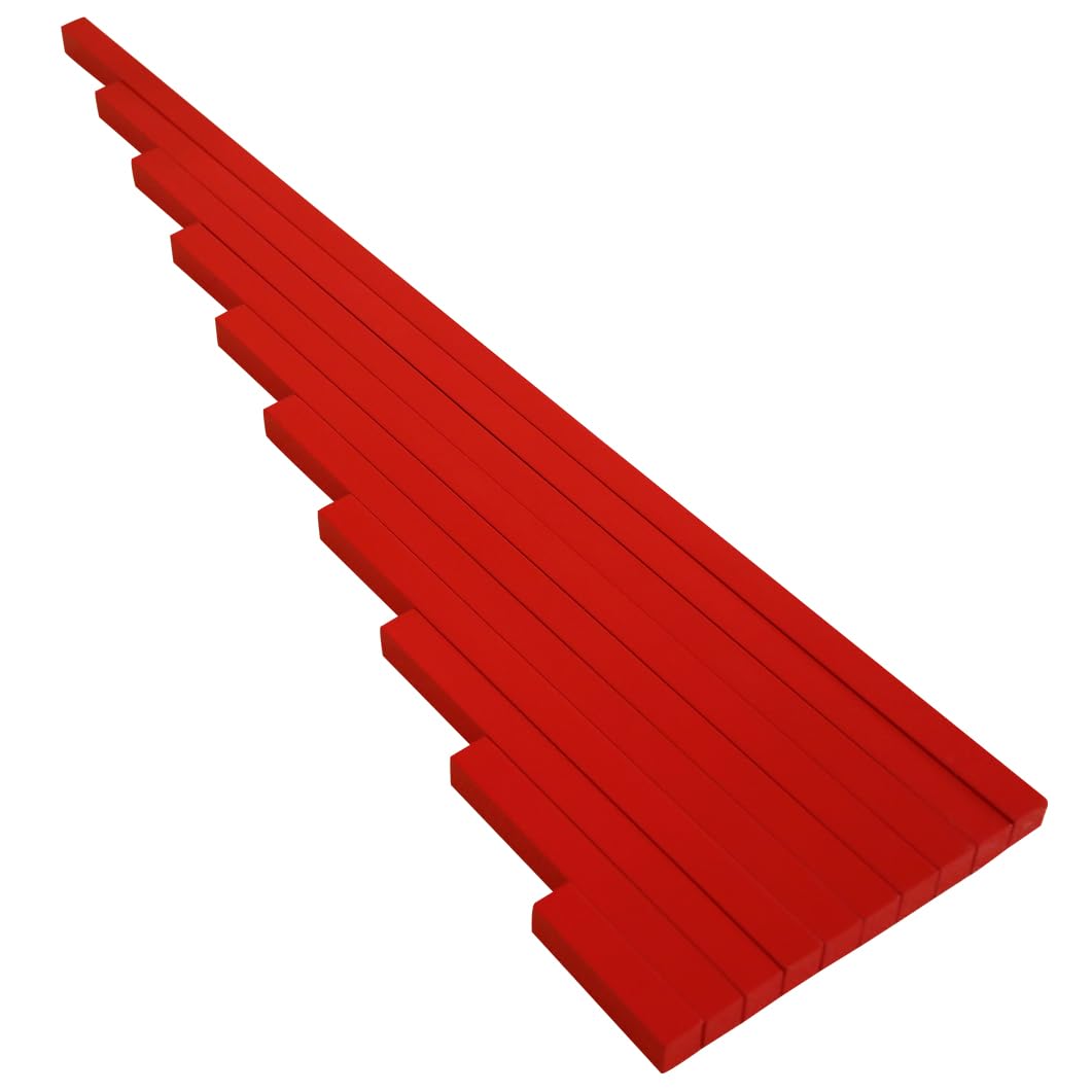 Montessor Outlet Professional Montessori Teaching Aids, Montessori Long-Red-Rods, Wooden Stacked Arrangement Sensory Toys, Preschool Learning Educational Tools for Toddlers, Kids 3-7 Years