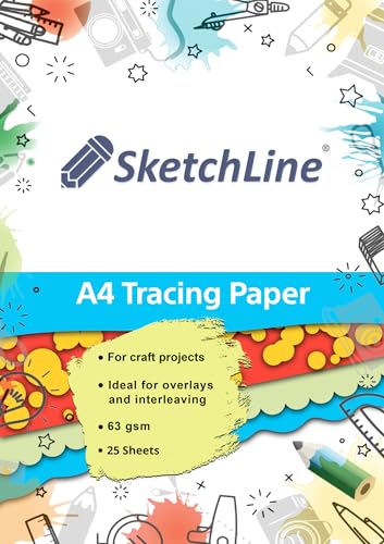 SketchLine Tracing Paper A4 Size 25 Sheets (63gsm) with High Transparency & Optimum Thickness for Drawing Sketching & Dressmaking