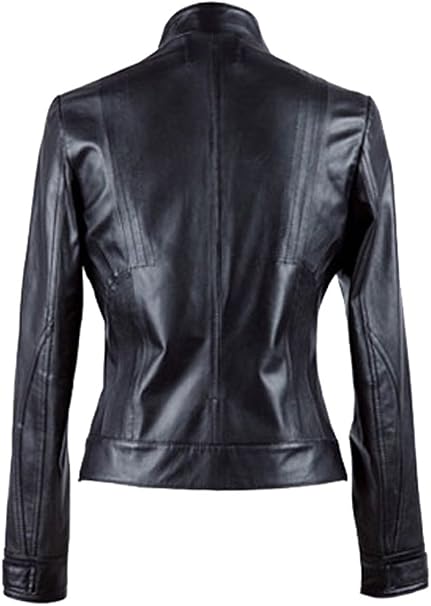 Vintage Women's Slim Biker Motorcycle Real Leather Zipper Jacket