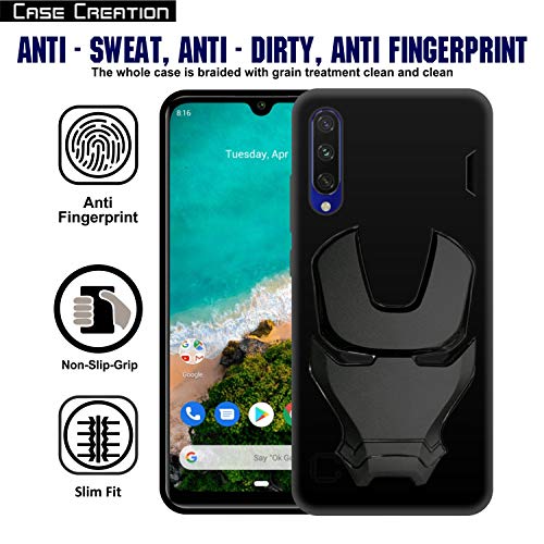 Image of COVERLY Official 3D Touch Feel Trending Avengers Logo Mask Soft Rugged Grip Silicone Iron Man Super Power Cartoon Movie Engraved Silicone Matte Back Cover for Xiaomi Mi A3 -Black